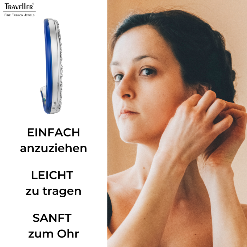Traveller Ohrclips - Silberfarben - Kristalle - Dunkel Blau Emaille - Platiniert - 23x4mm - 157838 