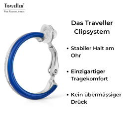 Traveller Ohrclips - Silberfarben - Kristalle - Dunkel Blau Emaille - Platiniert - 23x4mm - 157838 