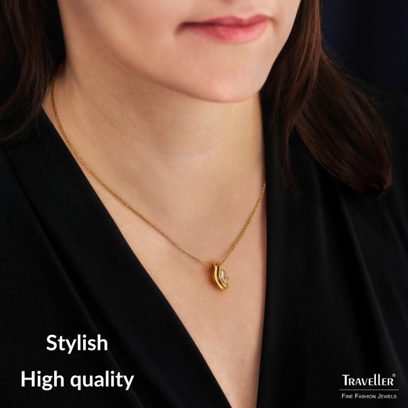 Traveller Pendant with Necklace - Gold Palted - Crystal - 6x3,6mm - Teardrop - 17x9mm - 44 cm - 157840