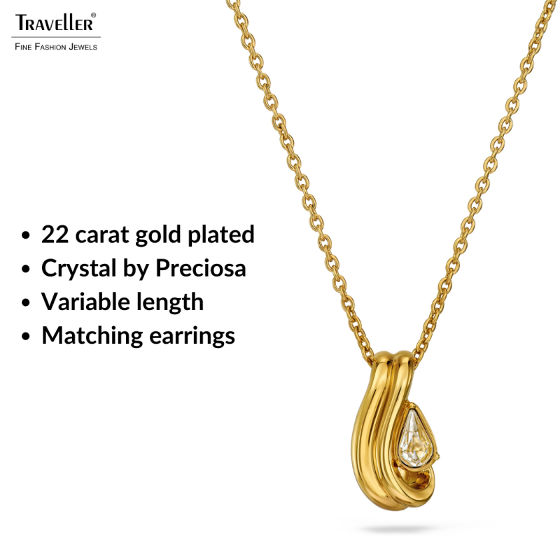 Traveller Pendant with Necklace - Gold Palted - Crystal - 6x3,6mm - Teardrop - 17x9mm - 44 cm - 157840