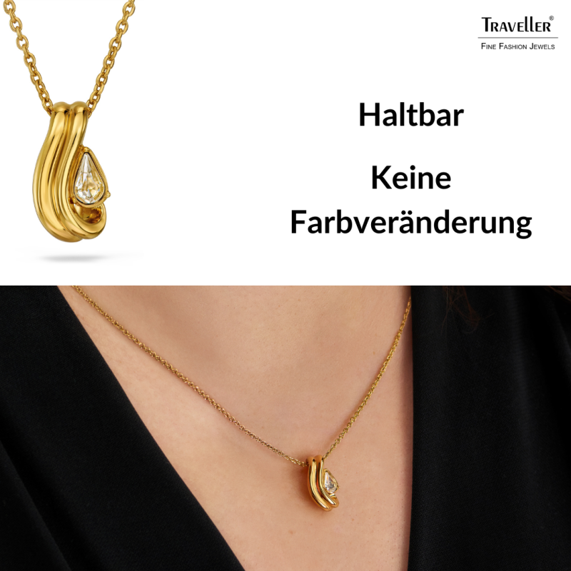 Traveller Anhänger mit Kette - Vergoldet - Kristal - 6x3,6mm - Tropfenform - 17x9mm - 44 cm - 157840