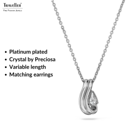 Traveller Pendant with Necklace- Silver Coloured - Crystal - Teardrop - Platinum Plated - 16x9mm  - 44cm - 157841