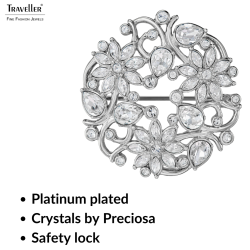 Traveller Brooch - Silver Coloured - Crystals - Flowered - Platinum Plated - 35 mm - 157845