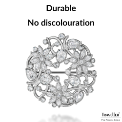 Traveller Brooch - Silver Coloured - Crystals - Flowered - Platinum Plated - 35 mm - 157845