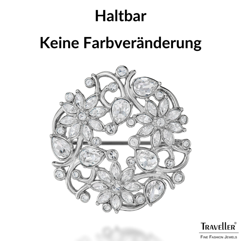 Traveller Brosche - Silberfarben - Kristalle - Geblüht  - Platiniert - 35 mm - 157845