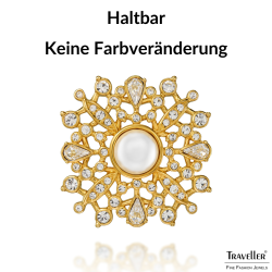 Traveller Brosche - Vergoldet - Halbe Perle - 10mm - Weiß - Kristalle - 33mm - 157846