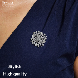 Traveller Brooch - Silver Coloured - Half Pearl - 10mm - Light Grey - Crystals - Platinum Plated - 33 mm - 157852 