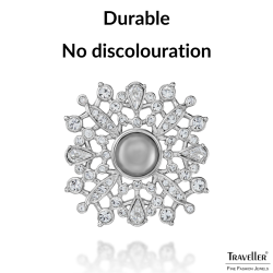 Traveller Brooch - Silver Coloured - Half Pearl - 10mm - Light Grey - Crystals - Platinum Plated - 33 mm - 157852 