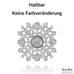 Traveller Brosche - Silberfarben - Halbe Perle - 10mm - Hell Grau - Kristalle - Platiniert - 33 mm - 157852 