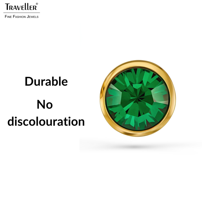 Traveller Earrings - Gold Plated - Crystal - Emerald Green - 10mm - 157855 