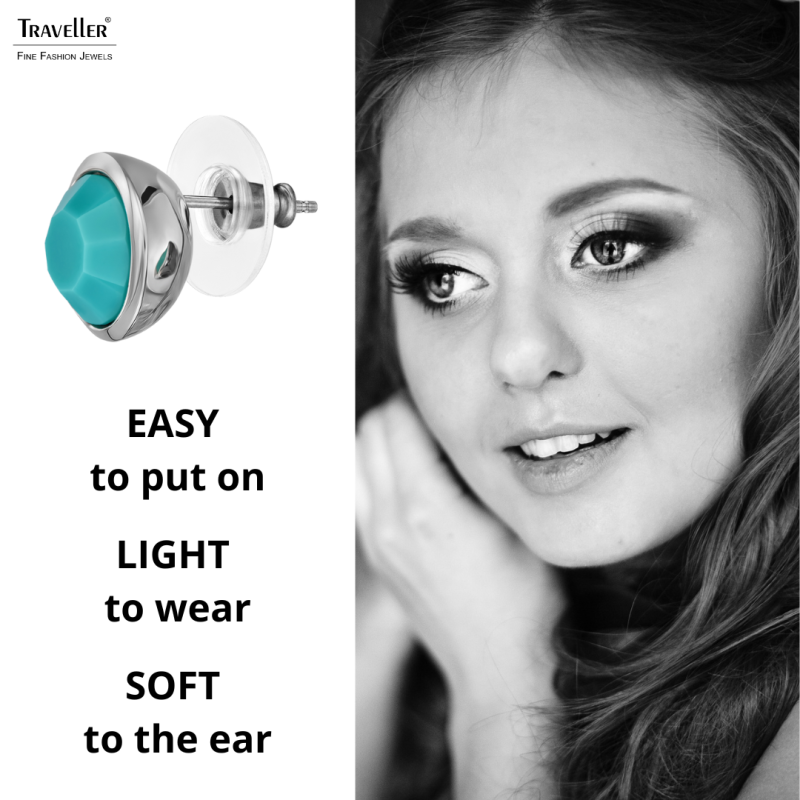 Traveller Earrings - Silver Coloured - Crystal - Turquoise - Platinum Plated - 10mm - 157857