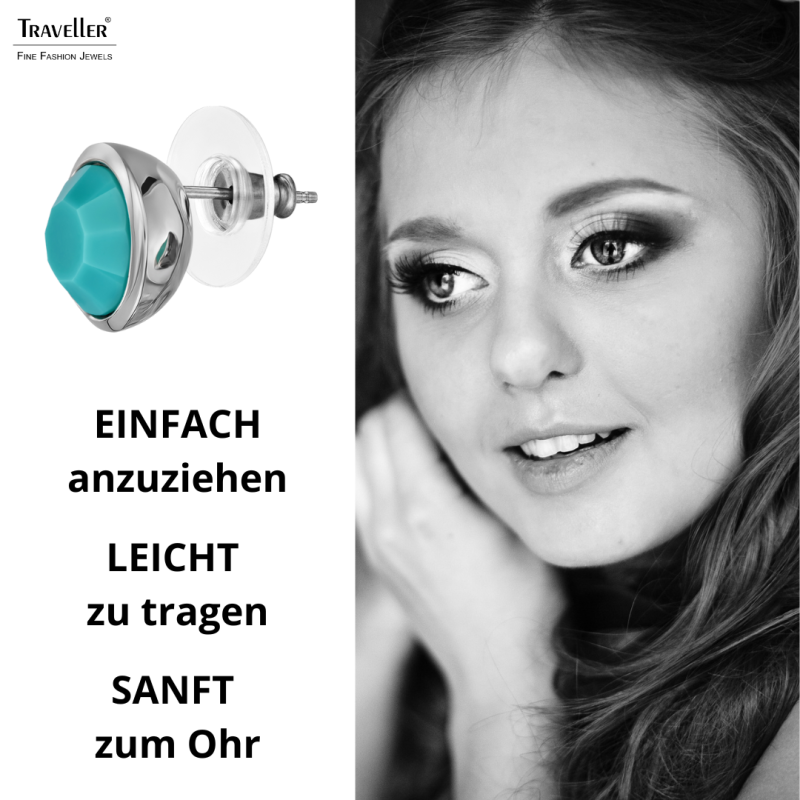 Traveller Ohrstecker - Silberfarben - Kristall - Türkis - Platiniert - 10mm - 157857