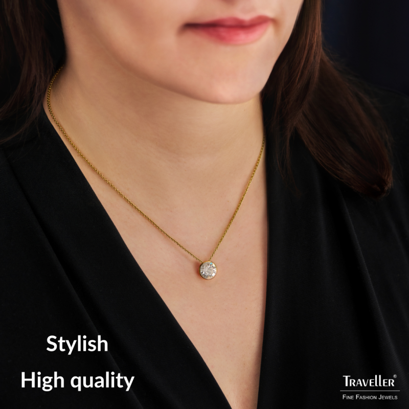 Traveller Pendant with Necklace - Gold Plated - Kristal - 10mm - 40+4+4cm - 157858