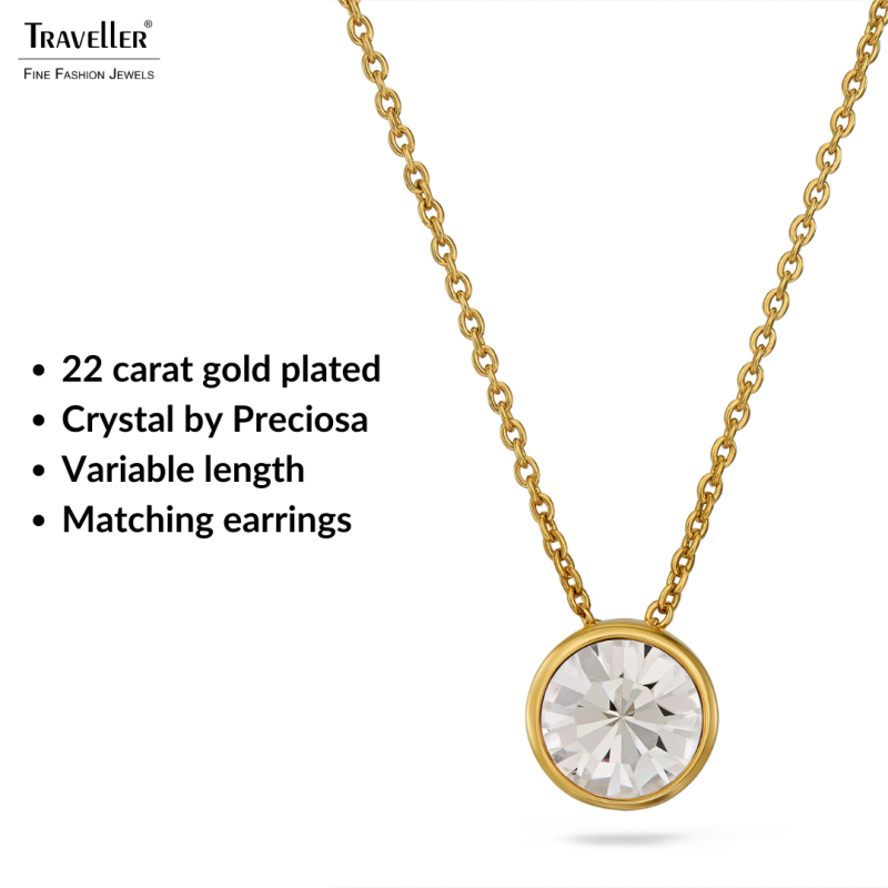 Traveller Pendant with Necklace - Gold Plated - Kristal - 10mm - 40+4+4cm - 157858