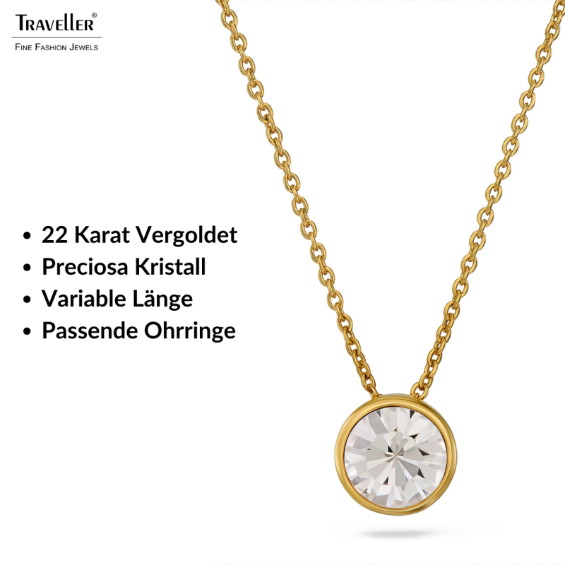 Traveller Anhänger mit Kette - Vergoldet - Kristall - 10mm - 40+4+4cm - 157858