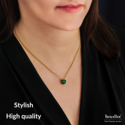 Traveller Pendant with Necklace - Gold Plated - Crystal - 10mm - Emerald Green - 40+4+4cm - 157862