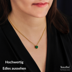 Traveller Anhänger mit Kette - Vergoldet - Kristall - 10mm - Smaragd Grün - 40+4+4cm - 157862