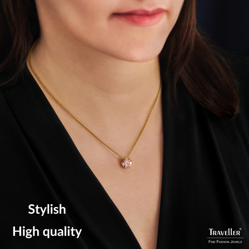 Traveller Pendant with Necklace - Gold Plated - Crystal - 10mm - Golden Quartz - 40+4+4cm - 157863