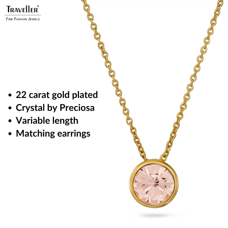 Traveller Pendant with Necklace - Gold Plated - Crystal - 10mm - Golden Quartz - 40+4+4cm - 157863