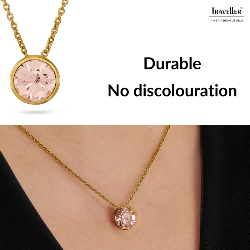 Traveller Pendant with Necklace - Gold Plated - Crystal - 10mm - Golden Quartz - 40+4+4cm - 157863