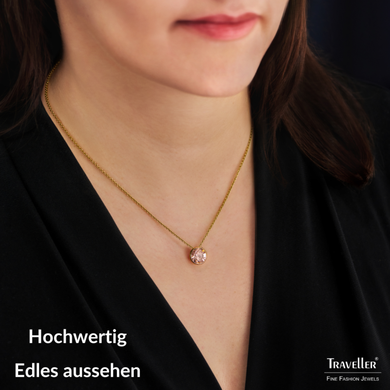 Traveller Anhänger mit Kette - Vergoldet - Kristall - 10mm - Golden Quartz - 40+4+4cm - 157863