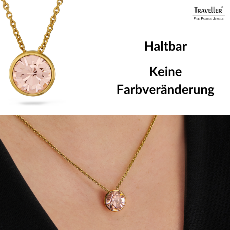 Traveller Anhänger mit Kette - Vergoldet - Kristall - 10mm - Golden Quartz - 40+4+4cm - 157863