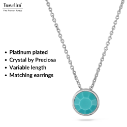 Traveller Pendant with Necklace - Silver Coloured - Crystal - 10mm - Turquoise - Platinum Plated - 40+4+4cm - 157864