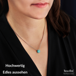 Traveller Anhänger mit Kette - Silberfarben - Kristall - 10mm - Türkis - Platiniert - 40+4+4cm - 157864