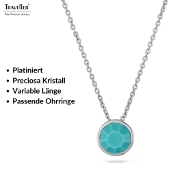 Traveller Anhänger mit Kette - Silberfarben - Kristall - 10mm - Türkis - Platiniert - 40+4+4cm - 157864