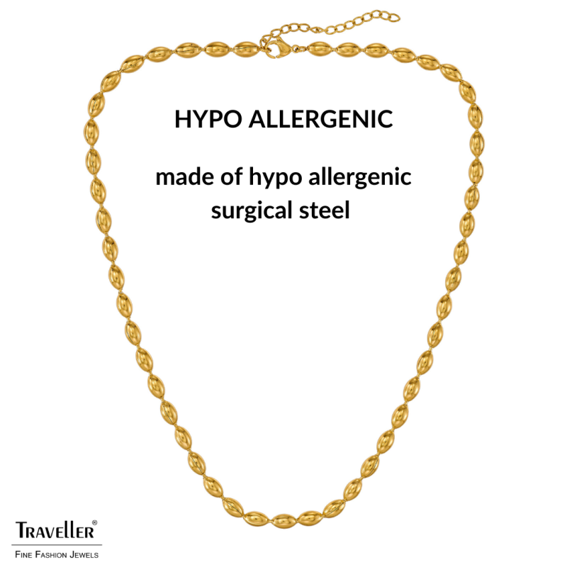 Traveller Necklace - Stainless Steel - Gold Plated - Oval Drops - 45+5 cm - 181311