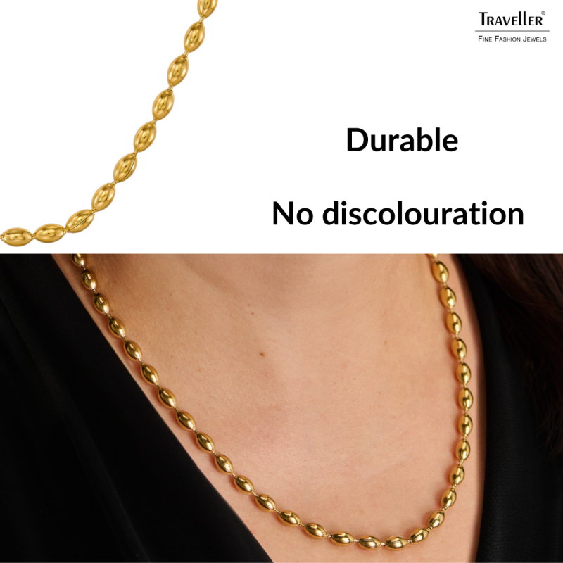 Traveller Necklace - Stainless Steel - Gold Plated - Oval Drops - 45+5 cm - 181311