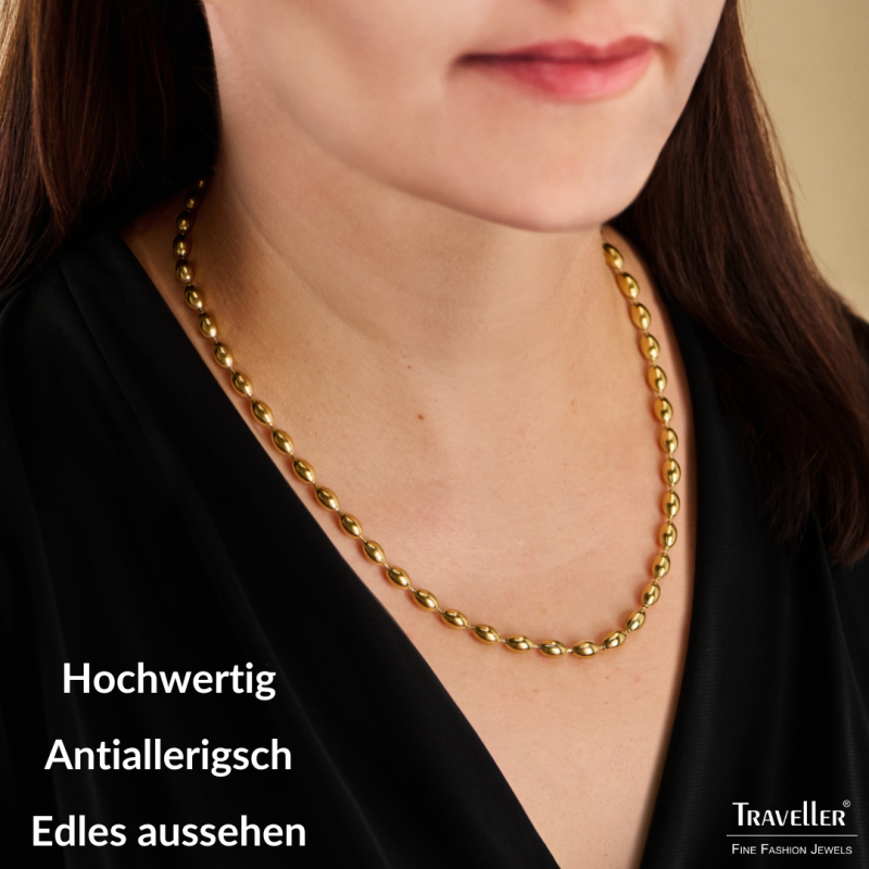 Traveller Collier - Edelstahl - Vergoldet - Oval Tropfen - 45+5 cm - 181311