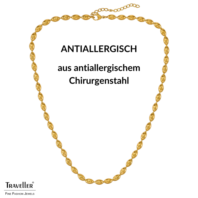Traveller Collier - Edelstahl - Vergoldet - Oval Tropfen - 45+5 cm - 181311