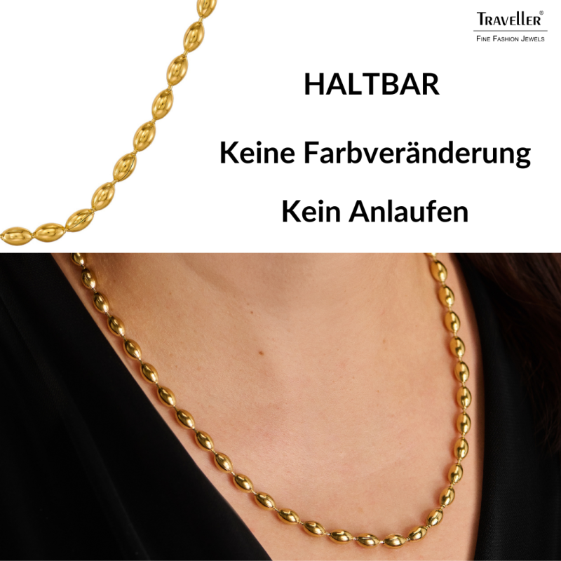 Traveller Collier - Edelstahl - Vergoldet - Oval Tropfen - 45+5 cm - 181311