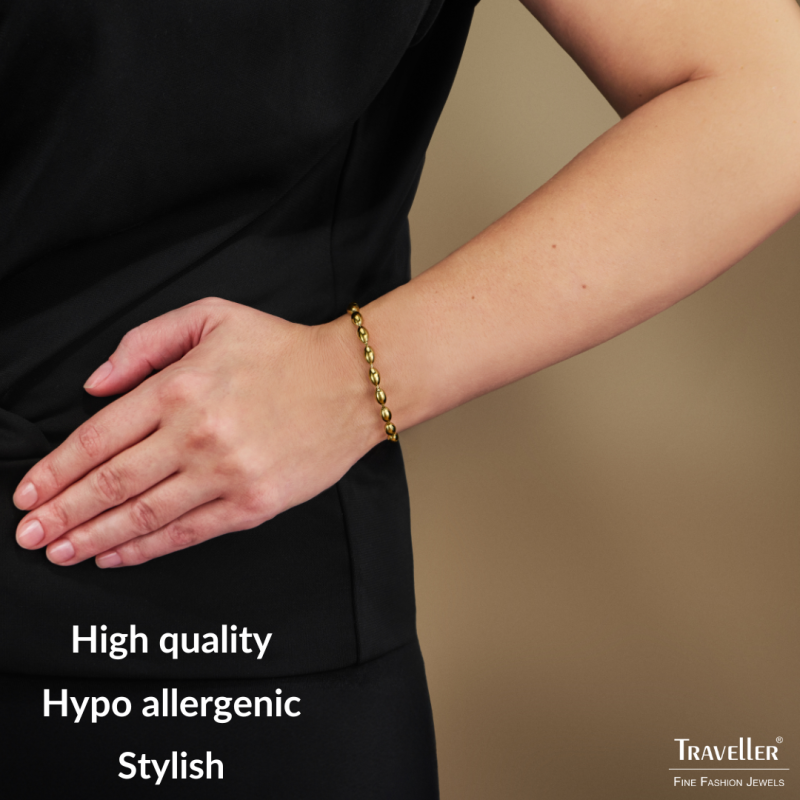 Traveller Bracelet - Stainless Steel - Gold Plated - Oval Drops - 17+4 cm - 181312