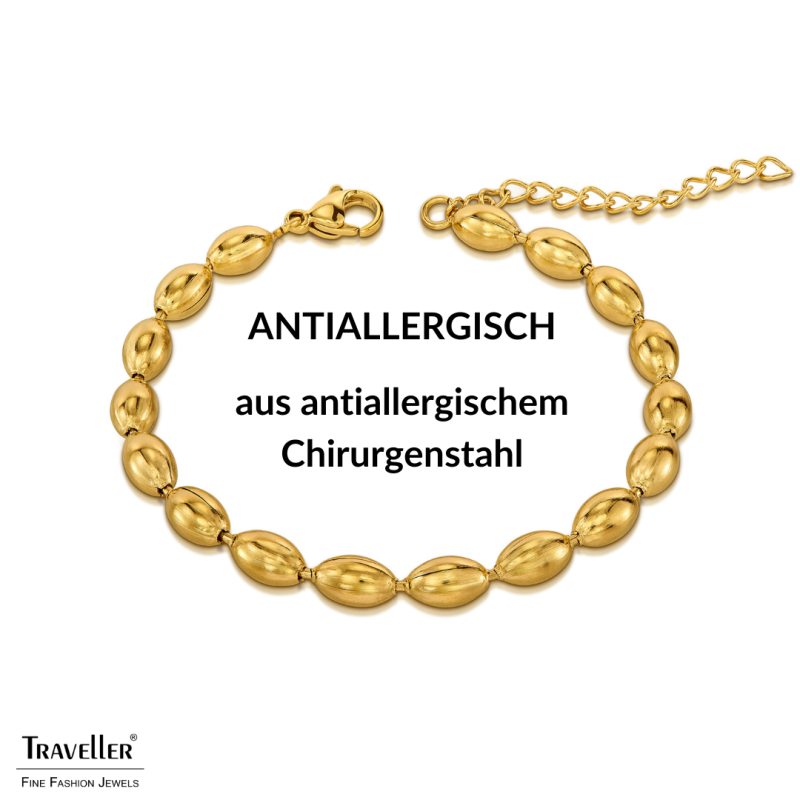 Traveller Armband - Edelstahl - Vergoldet - Ovale Tropfen - 17+4 cm - 181312