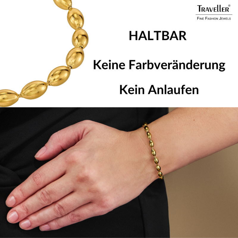 Traveller Armband - Edelstahl - Vergoldet - Ovale Tropfen - 17+4 cm - 181312