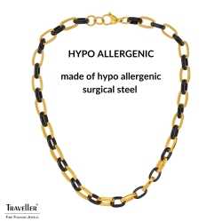Traveller Necklace - Stainless Steel - Gold Plated & Black - Oval Links - 47cm - 181315 