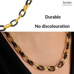 Traveller Necklace - Stainless Steel - Gold Plated & Black - Oval Links - 47cm - 181315 