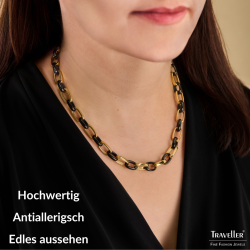 Traveller Collier - Edelstahl - Vergoldet & Schwarz - Ovale Glieder - 47cm - 181315 