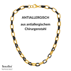 Traveller Collier - Edelstahl - Vergoldet & Schwarz - Ovale Glieder - 47cm - 181315 