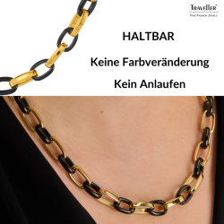 Traveller Collier - Edelstahl - Vergoldet & Schwarz - Ovale Glieder - 47cm - 181315 