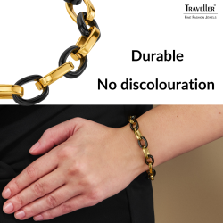Traveller Bracelet - Stainless Steel - Gold Plated & Black - Oval Links - 21cm - 181316