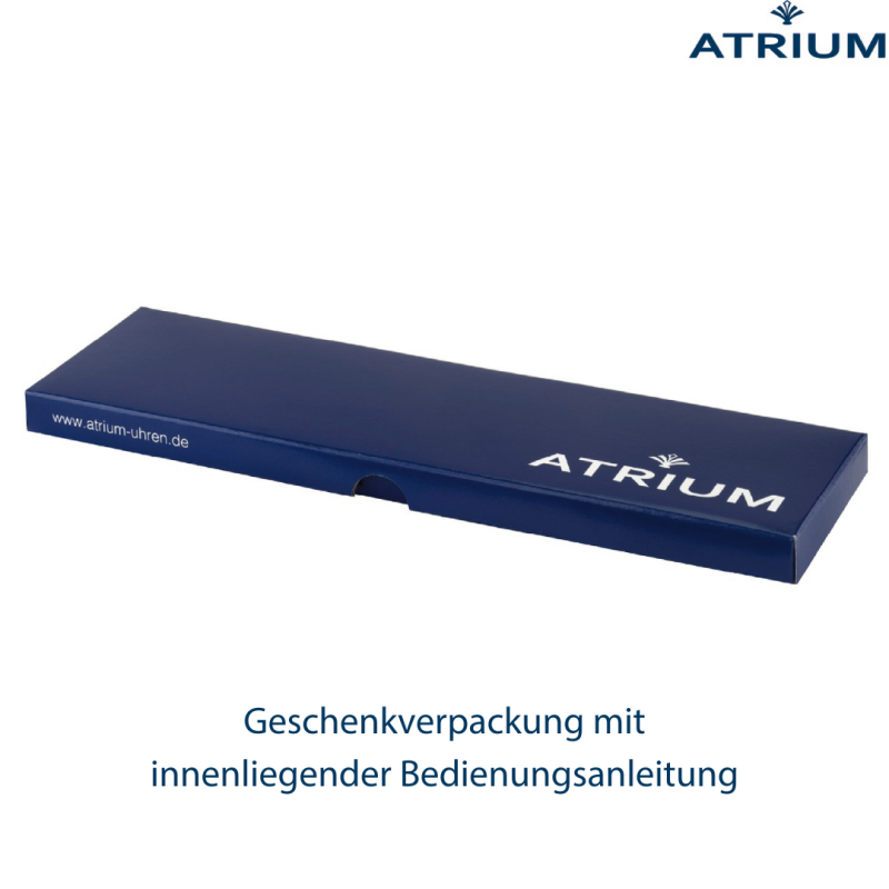 ATRIUM Armbanduhr - Herren - Silberfarben - Schwarzes Lederband - 5 Bar - Ø38 mm - Klar - Platiniert - Quartz - A48-10 