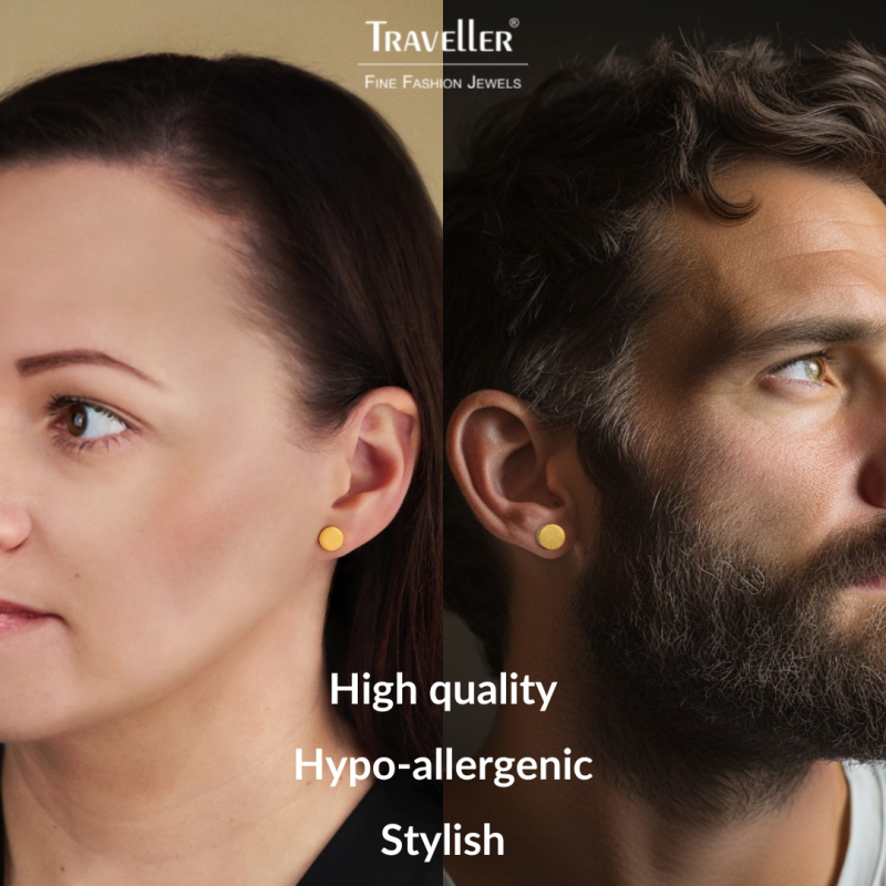 Traveller Stud Earrings - Stainless Steel - Gold Plated - Matt - Round - 8mm - 181307 