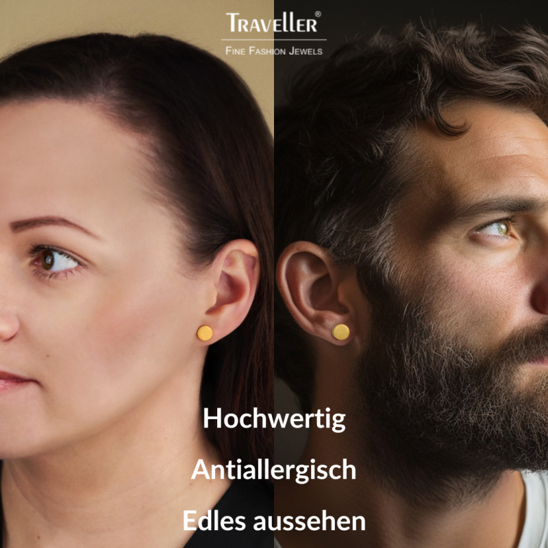 Traveller Ohrstecker - Edelstahl - Vergoldet - Matt - Rund - 8mm - 181307 
