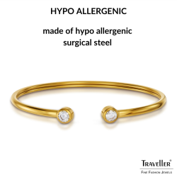 Traveller Bangle - Bracelet - Stainless Steel - Gold Plated - Zirconia - 6x5 cm - Flexible - 181308 