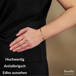 Traveller Armreif - Edelstahl - Vergoldet - Zirkonia - 6x5 cm - Flexibel - 181308 