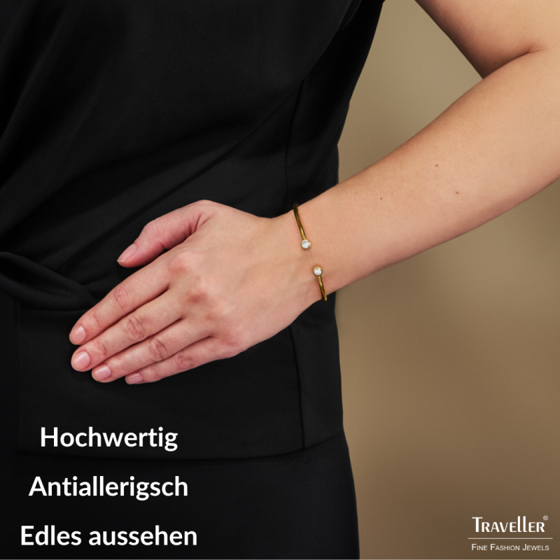 Traveller Armreif - Edelstahl - Vergoldet - Zirkonia - 6x5 cm - Flexibel - 181308 