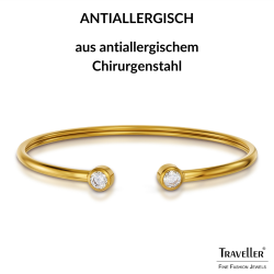 Traveller Armreif - Edelstahl - Vergoldet - Zirkonia - 6x5 cm - Flexibel - 181308 